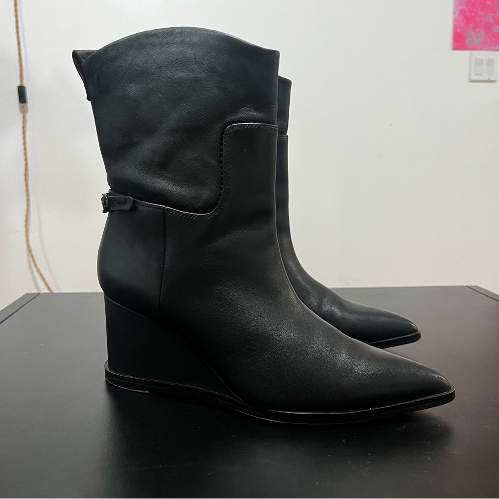 Franco Sarto Women’s Black Butter Soft Leather Pointed-Toe Wedge Ankle Boots 9